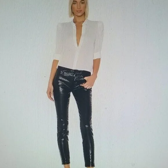 FRAME Le High Skinny Cropped Croc-effect Mid-Rise Skinny Jeans Black Size 28 - Picture 5 of 14